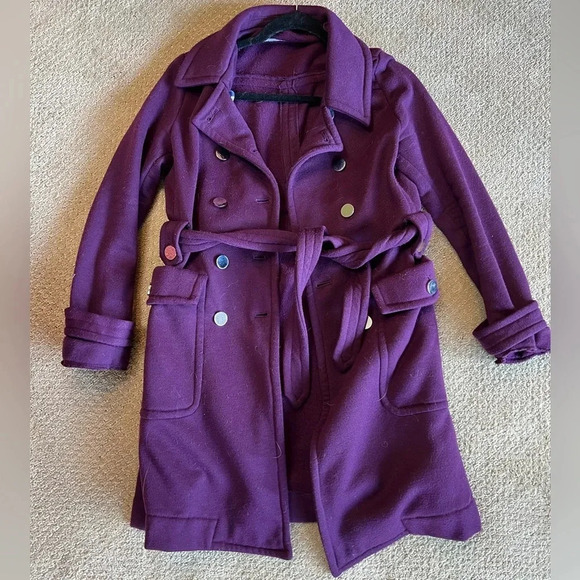 Purple pleated double breasted mid length coat - Picture 1 of 5